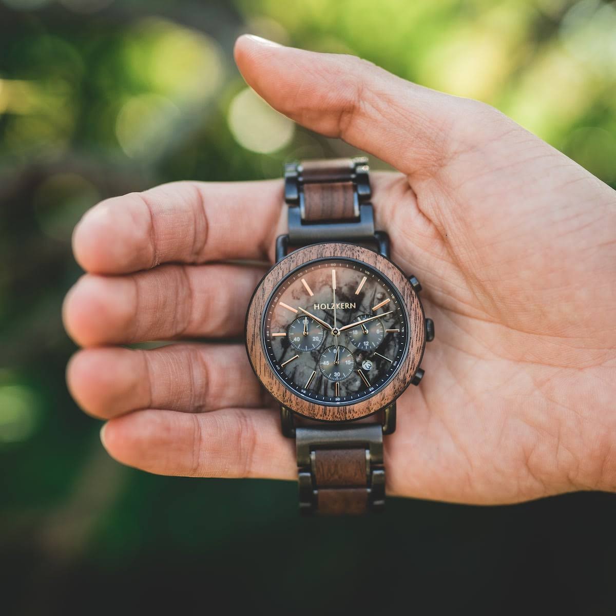 Holzkern Askja MenS Watch 45mm Real Gray Marble Dial Chronograph Adjustable Stainless Steel Wristband Strap Japanese Quartz Analog Watch For QV5TJTLW_8DKZ2