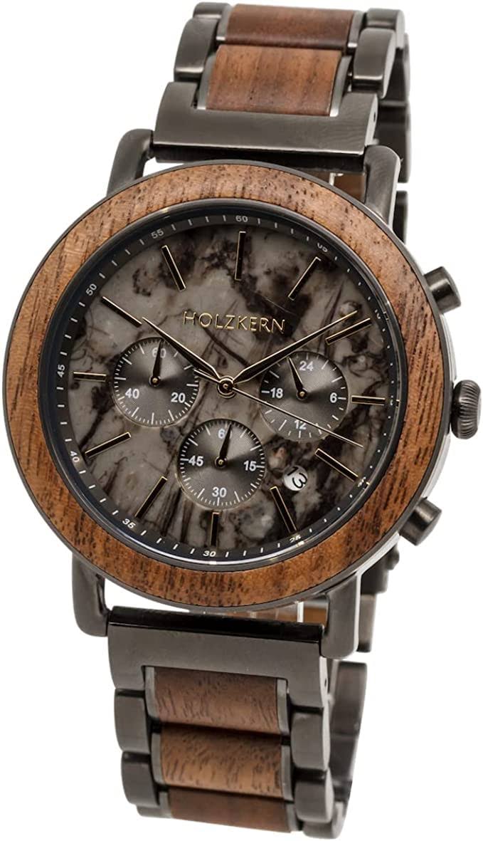 Holzkern Askja MenS Watch 45mm Real Gray Marble Dial Chronograph Adjustable Stainless Steel Wristband Strap Japanese Quartz Analog Watch For QV5TJTLW_8DKZ2