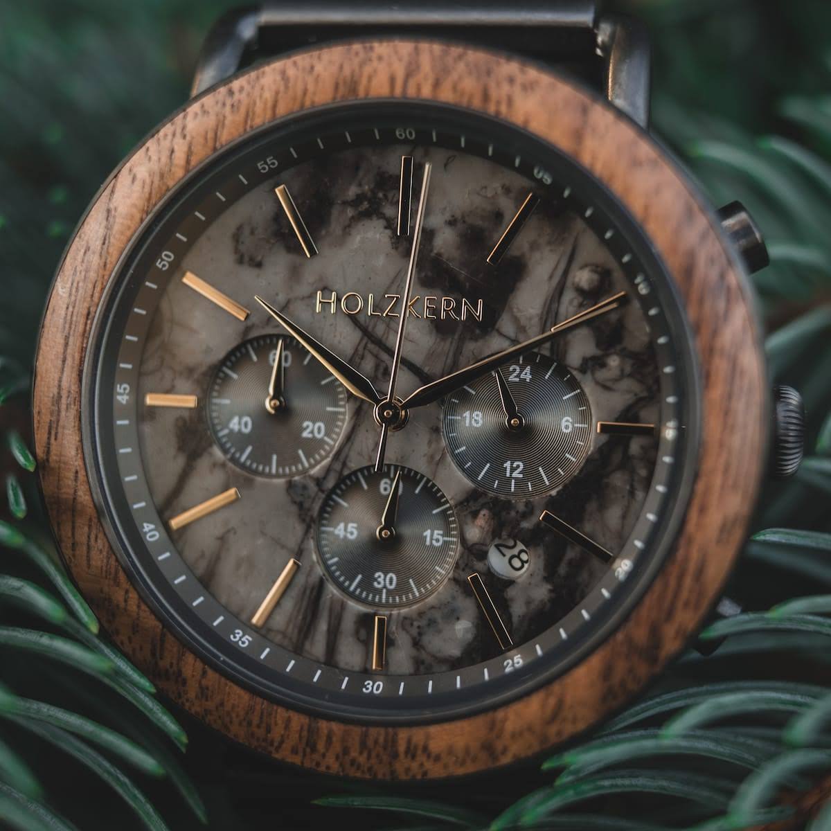 Holzkern Askja MenS Watch 45mm Real Gray Marble Dial Chronograph Adjustable Stainless Steel Wristband Strap Japanese Quartz Analog Watch For QV5TJTLW_8DKZ2