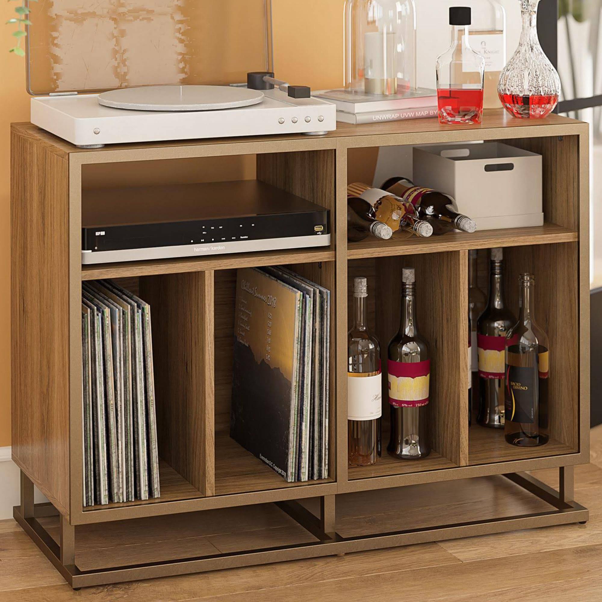 Novogratz Regal Double Wide Record Station, Walnut, D1UYIIA9_1G0HA