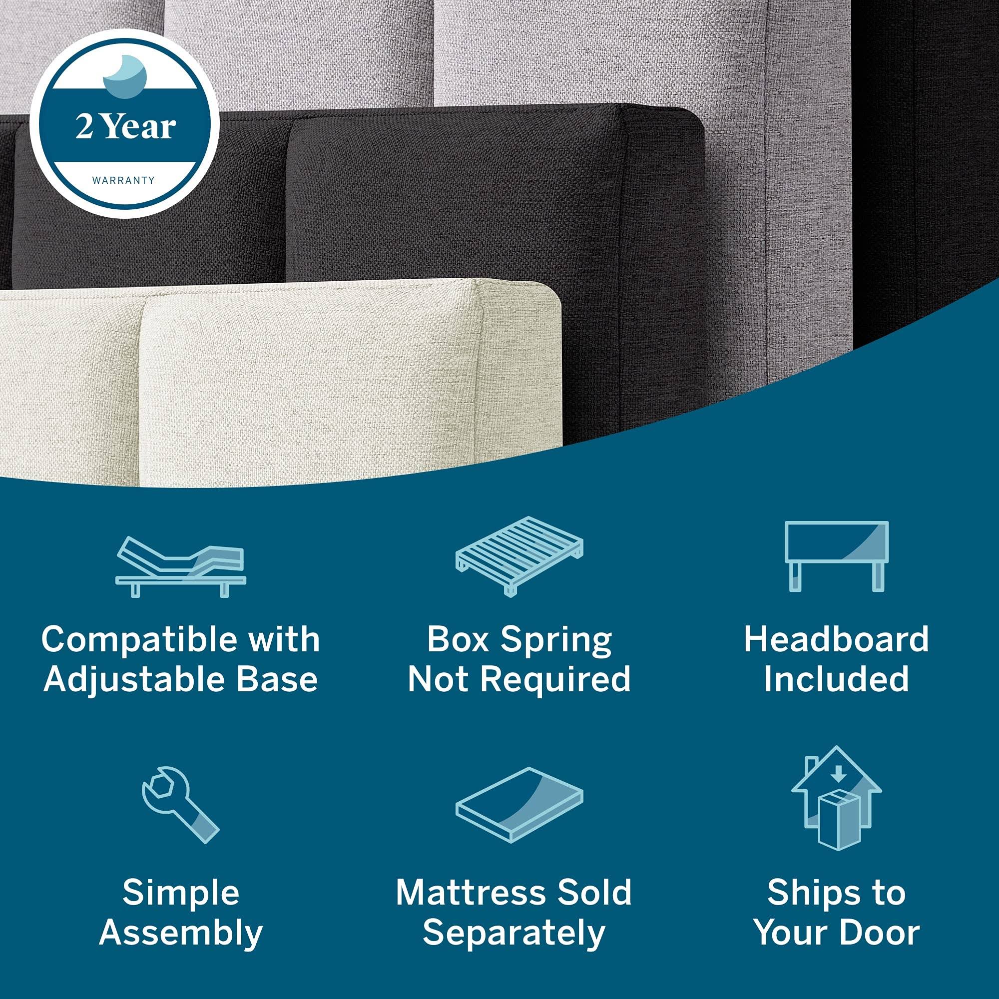 Lucid Upholstered Platform Bed With Channel Tufted Headboard-Sturdy Wood-No Box Spring Required, Pearl, K49QDIQB_L6MIR