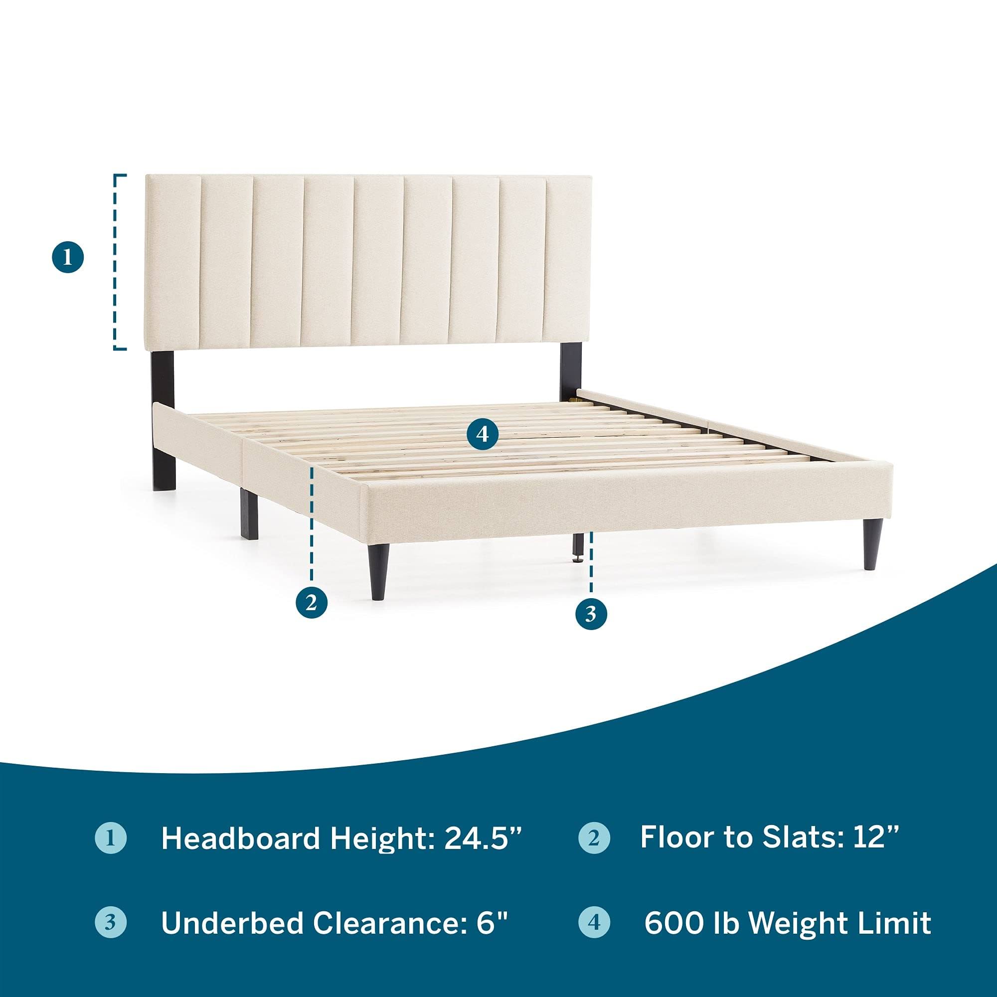 Lucid Upholstered Platform Bed With Channel Tufted Headboard-Sturdy Wood-No Box Spring Required, Pearl, K49QDIQB_L6MIR