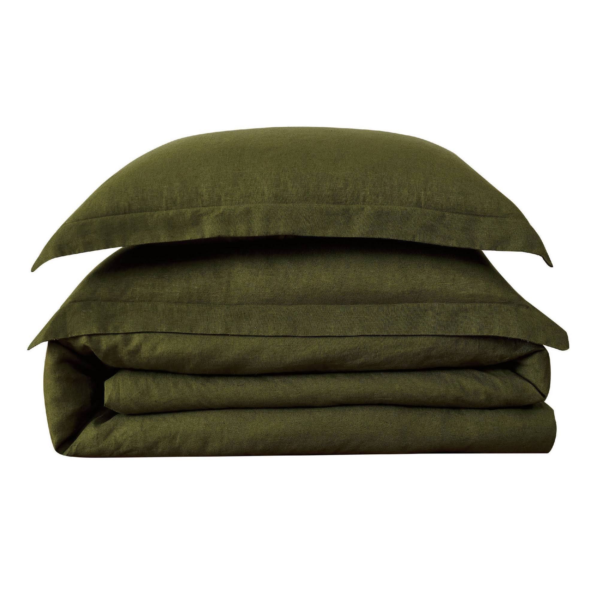 Brooklyn Loom Flax Linen Duvet Set, Full/Queen, Olive MXLQHQOD_49BXC