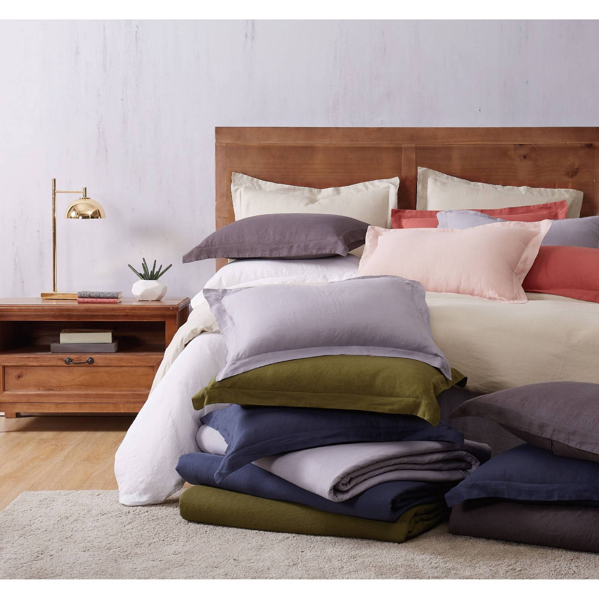 Brooklyn Loom Flax Linen Duvet Set, Full/Queen, Olive MXLQHQOD_49BXC