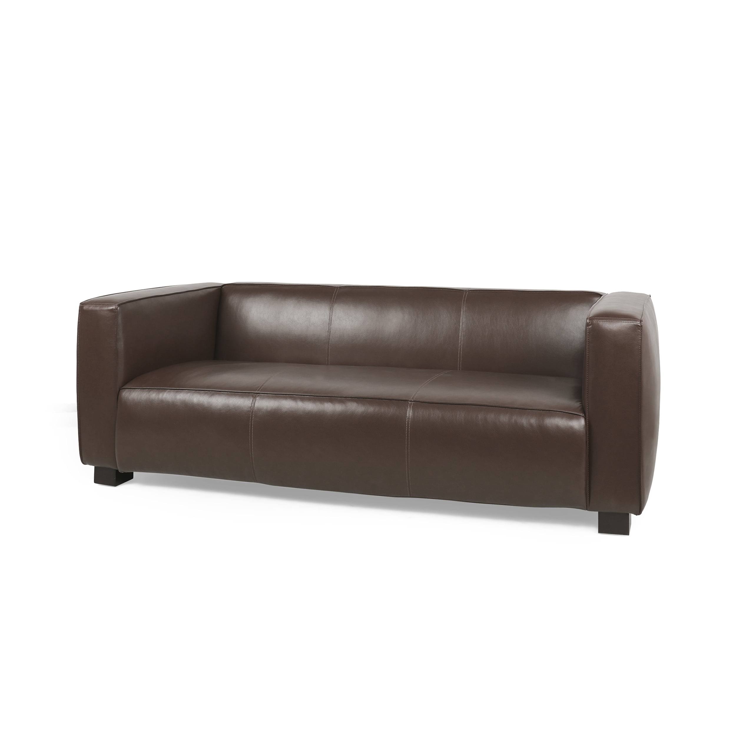 Noble House Denison Faux Leather 3 Seater Sofa, Midnight Black And Dark CY6TETWR_EBIAM