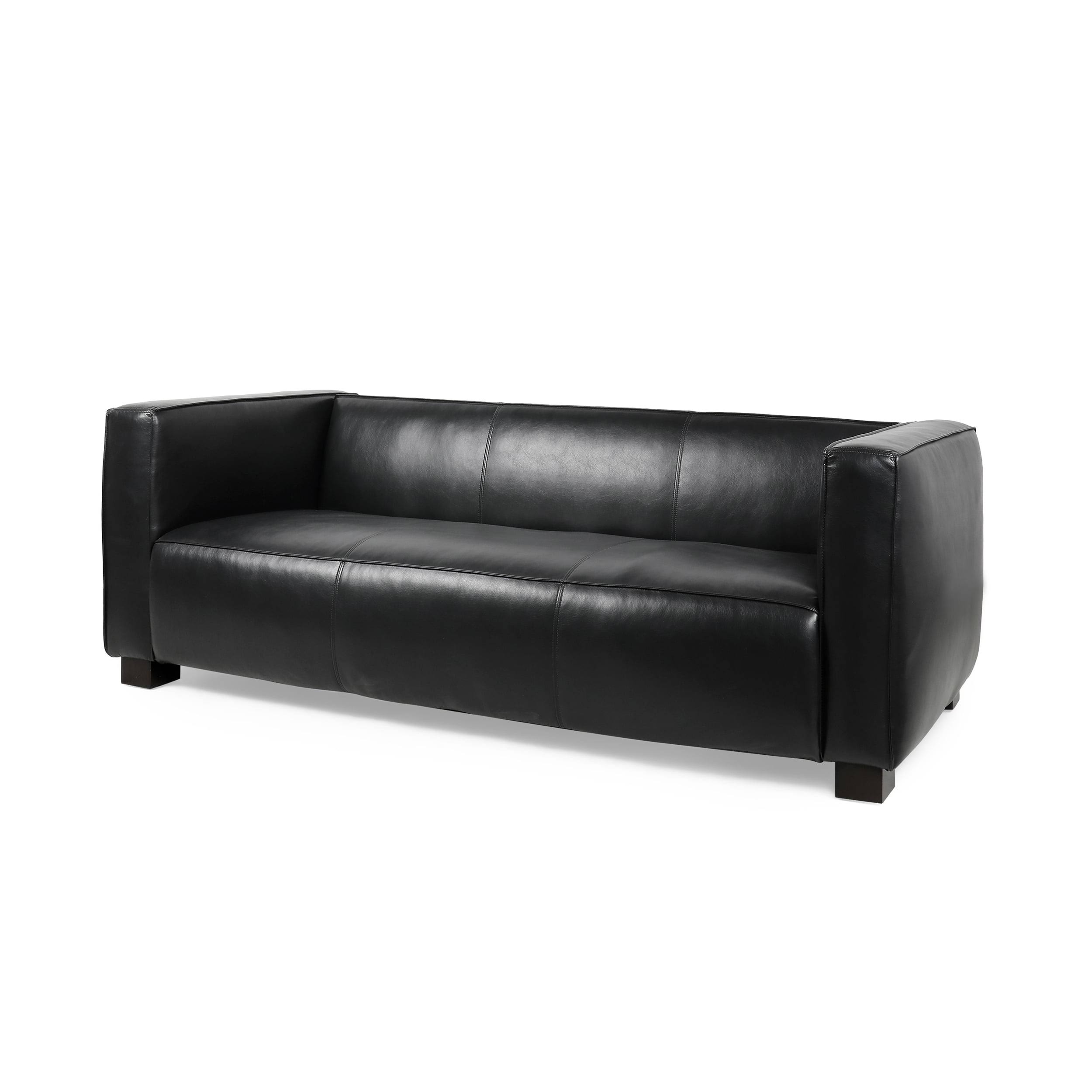 Noble House Denison Faux Leather 3 Seater Sofa, Midnight Black And Dark CY6TETWR_EBIAM