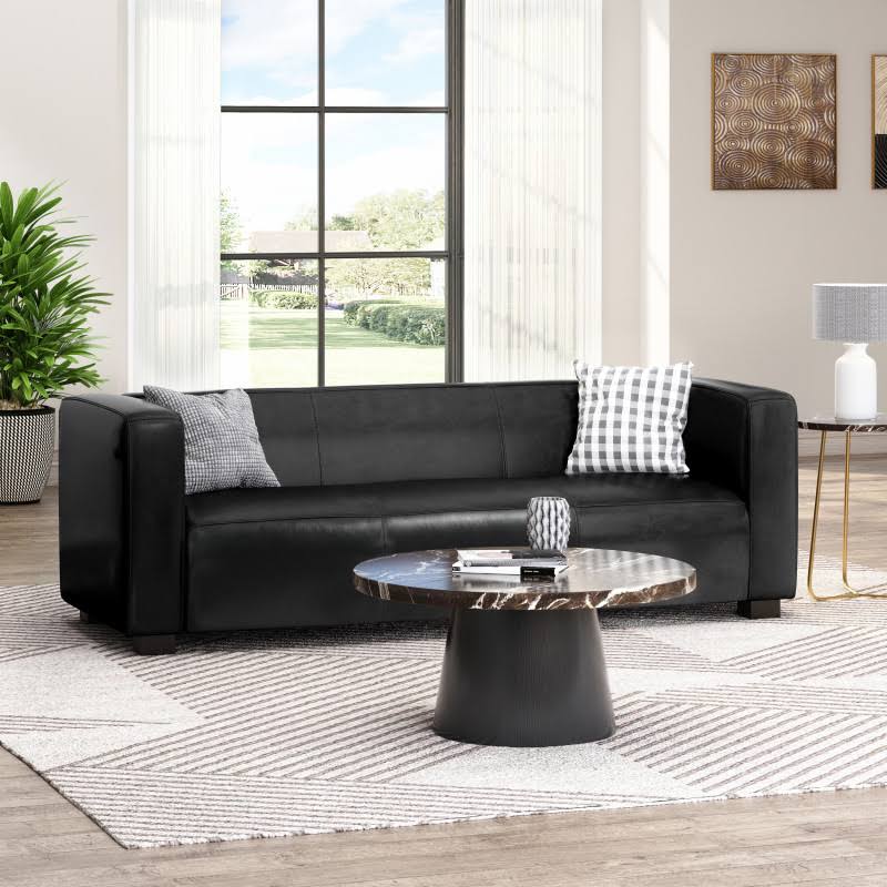 Noble House Denison Faux Leather 3 Seater Sofa, Midnight Black And Dark CY6TETWR_EBIAM