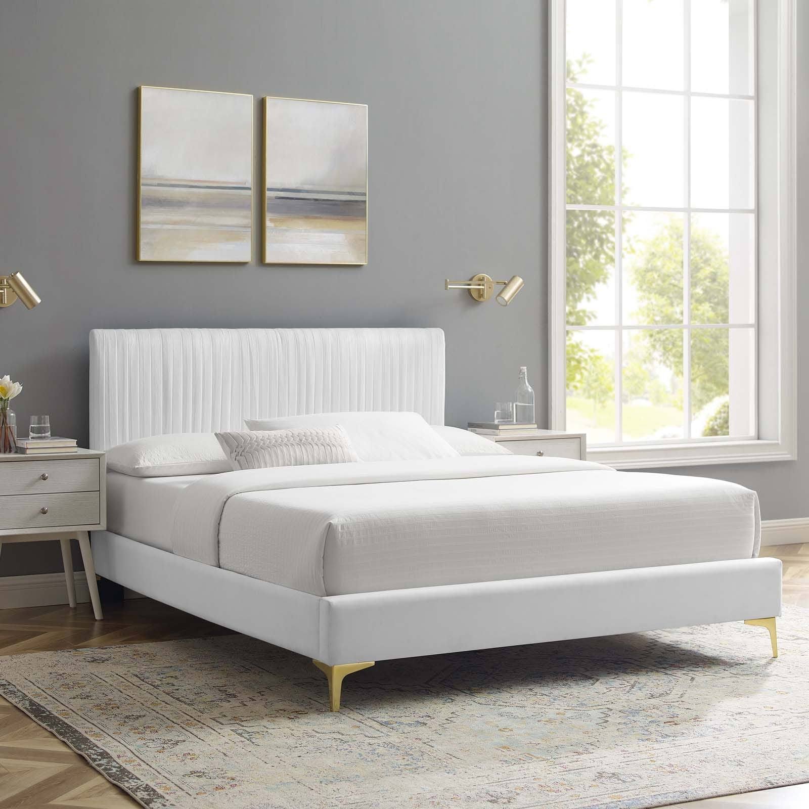 Modway Peyton Performance Velvet Queen Platform Bed, WLMS7MQR_EFKES