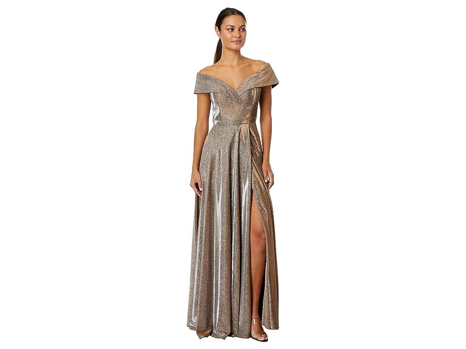 Xscape Off The Shoulder Gown In Sand At Nordstrom, Size BUD2MIE7_3OAMB