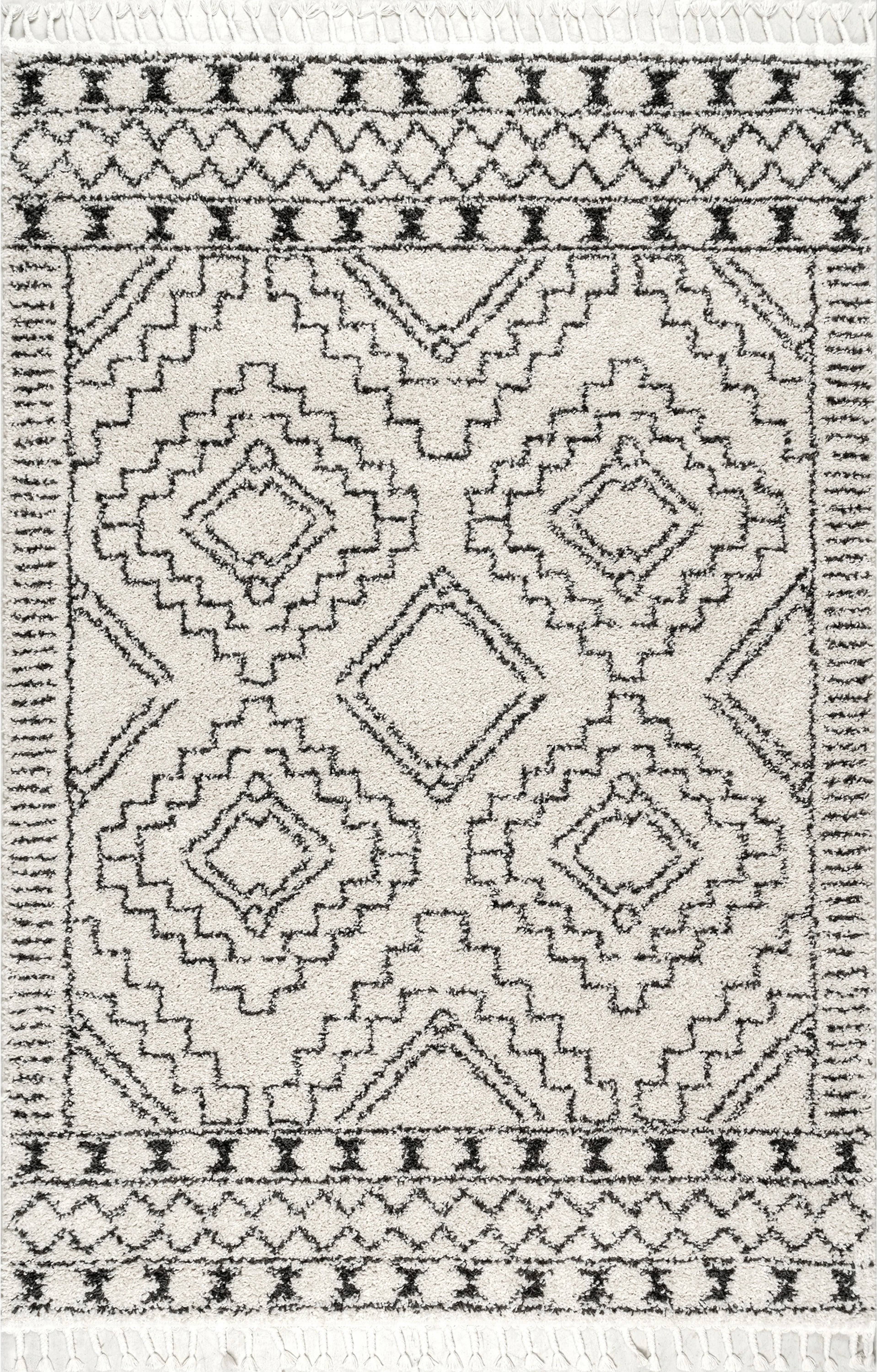 Nuloom Vasiliki Moroccan Tribal Tassel Off White 3' X 5' Area QSUKP3NF_EXWB7