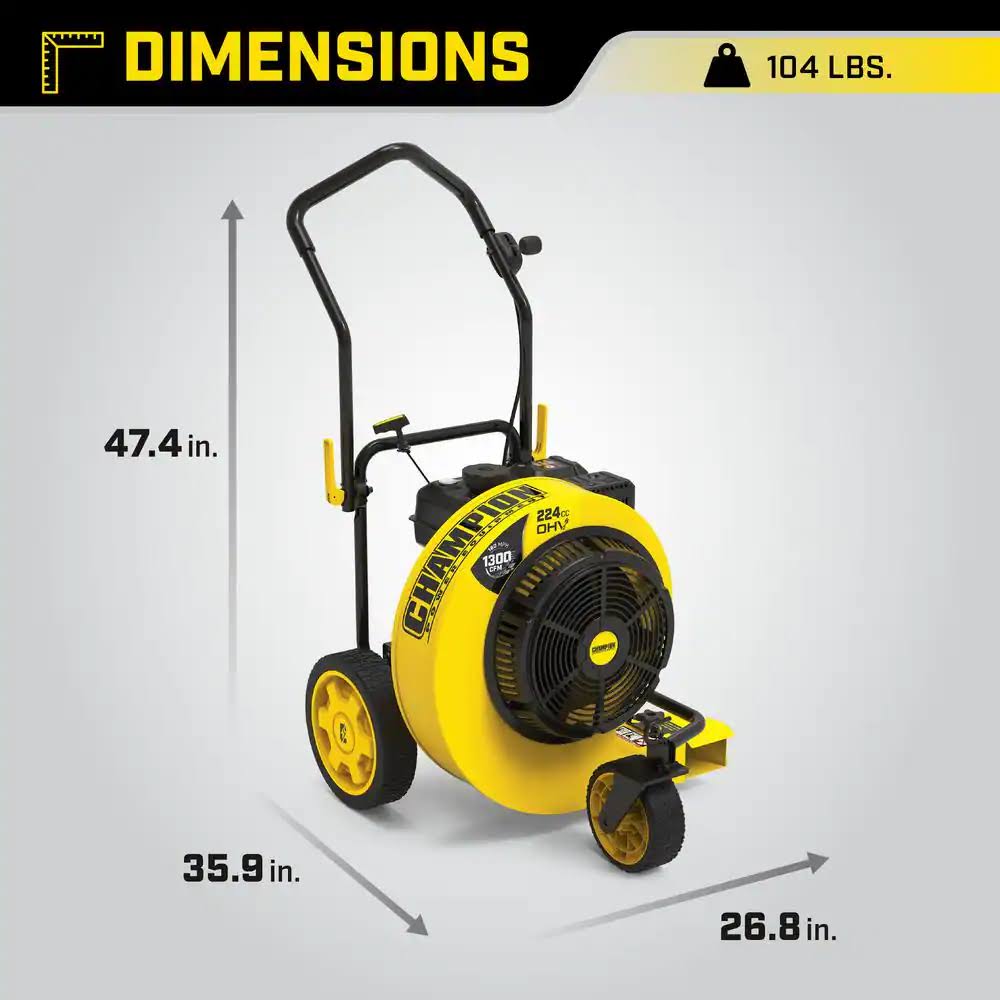 Champion Power Equipment 200947 160 Mph 1300 Cfm 224 Cc Walk-Behind Gas Leaf Blower With Swivel Front Wheel And 90-Degree Flow IZHWQDPT_SHLUB