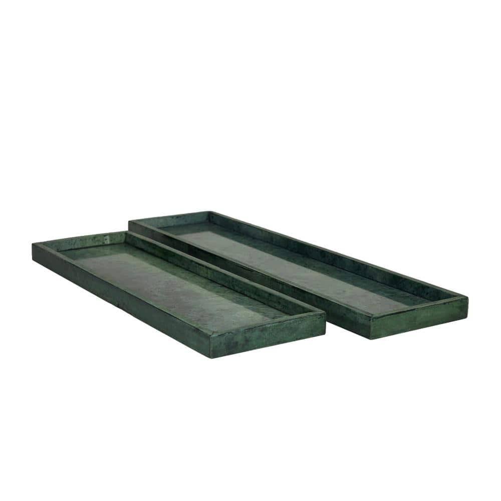 Cosmoliving By Cosmopolitan Green Marble Decorative Tray With Raised Border (Set Of 2) RHT3BXFQ_WA99E
