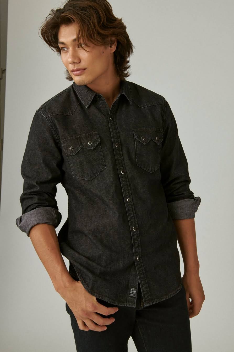 Lucky Brand Sawtooth Denim Western Shirt - Men's Clothing Outerwear Shirt Jackets In Alverson, Size M - Shop Holiday Gifts And I9OTUOXL_BVX4D