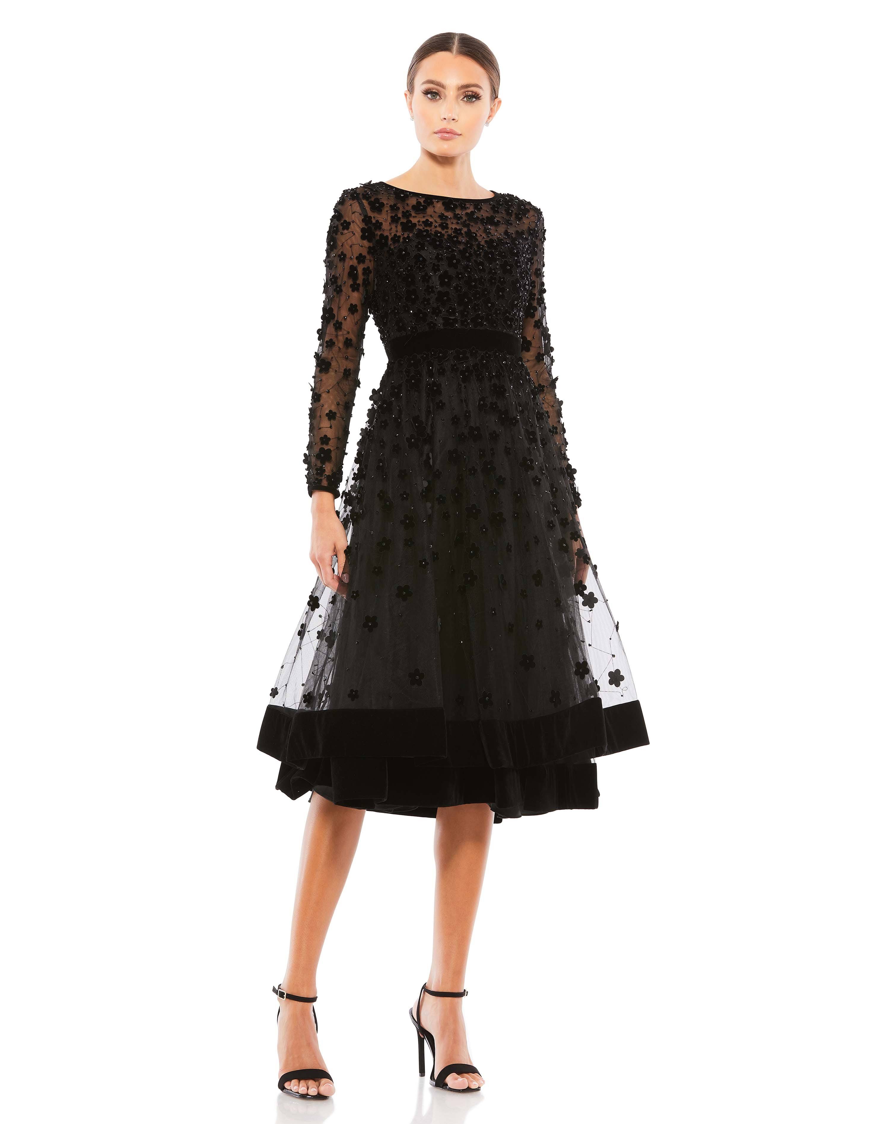 Mac Duggal Floral-Embellished Fit & Flare Midi Dress - Black - Size UTEVWBBO_OCIUL