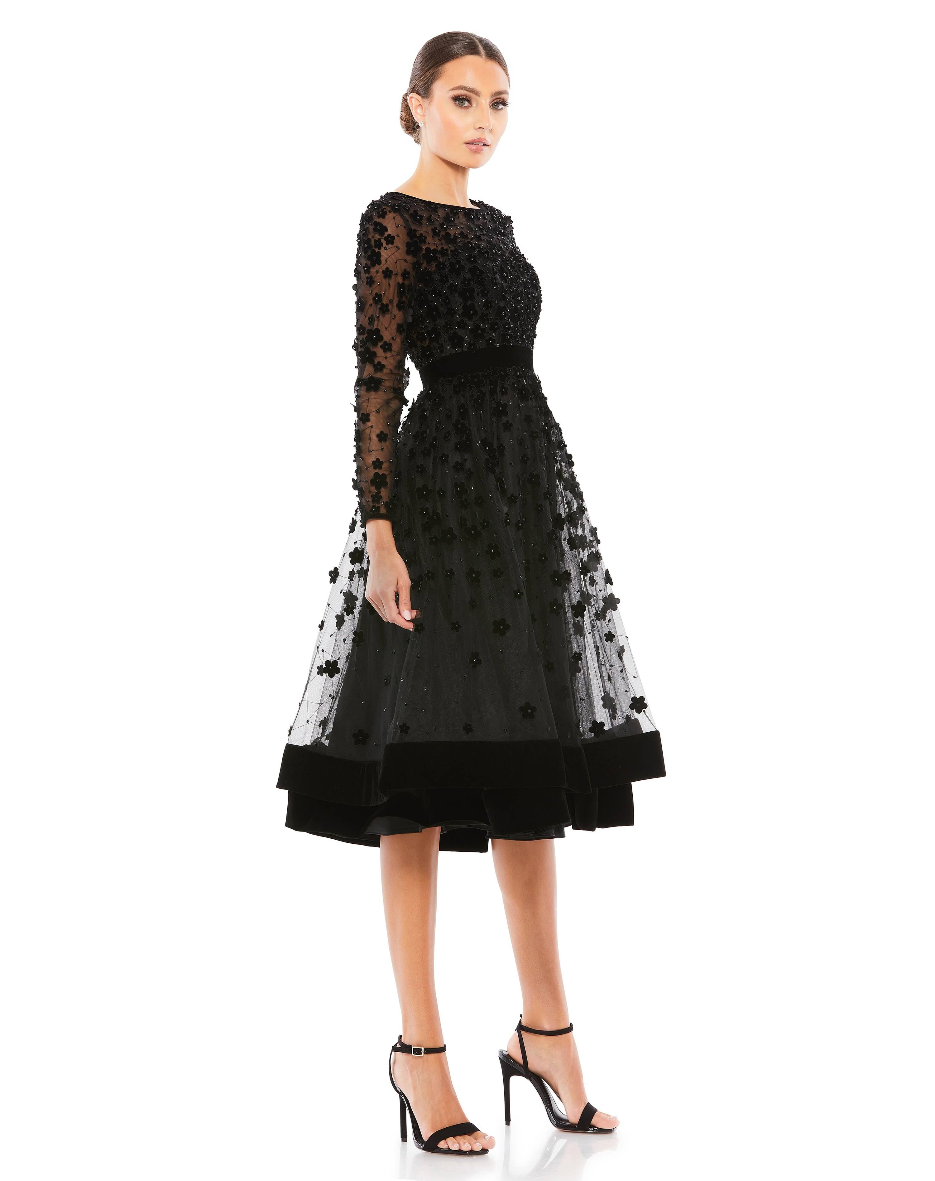 Mac Duggal Floral-Embellished Fit & Flare Midi Dress - Black - Size UTEVWBBO_OCIUL