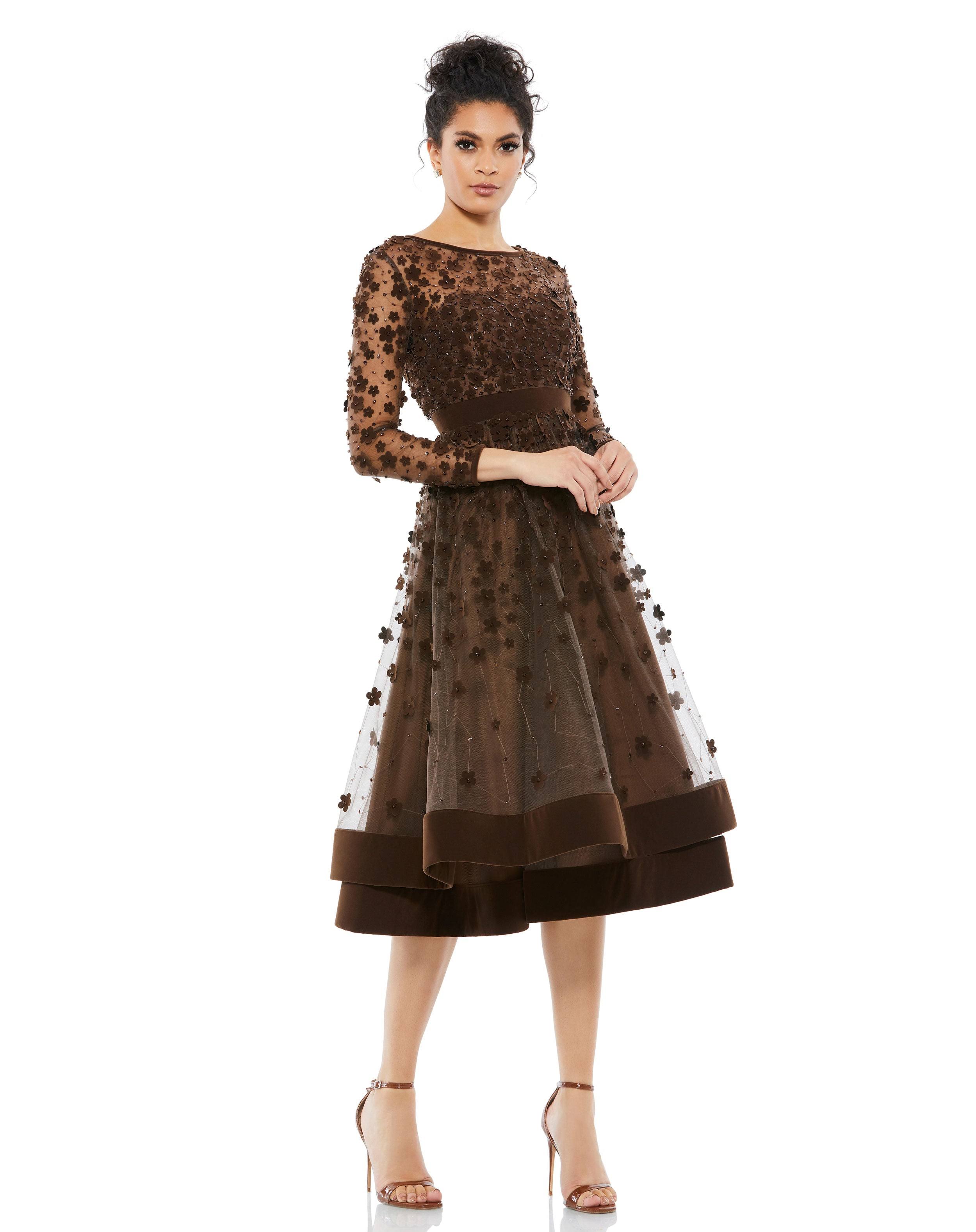 Mac Duggal Floral-Embellished Fit & Flare Midi Dress - Black - Size UTEVWBBO_OCIUL