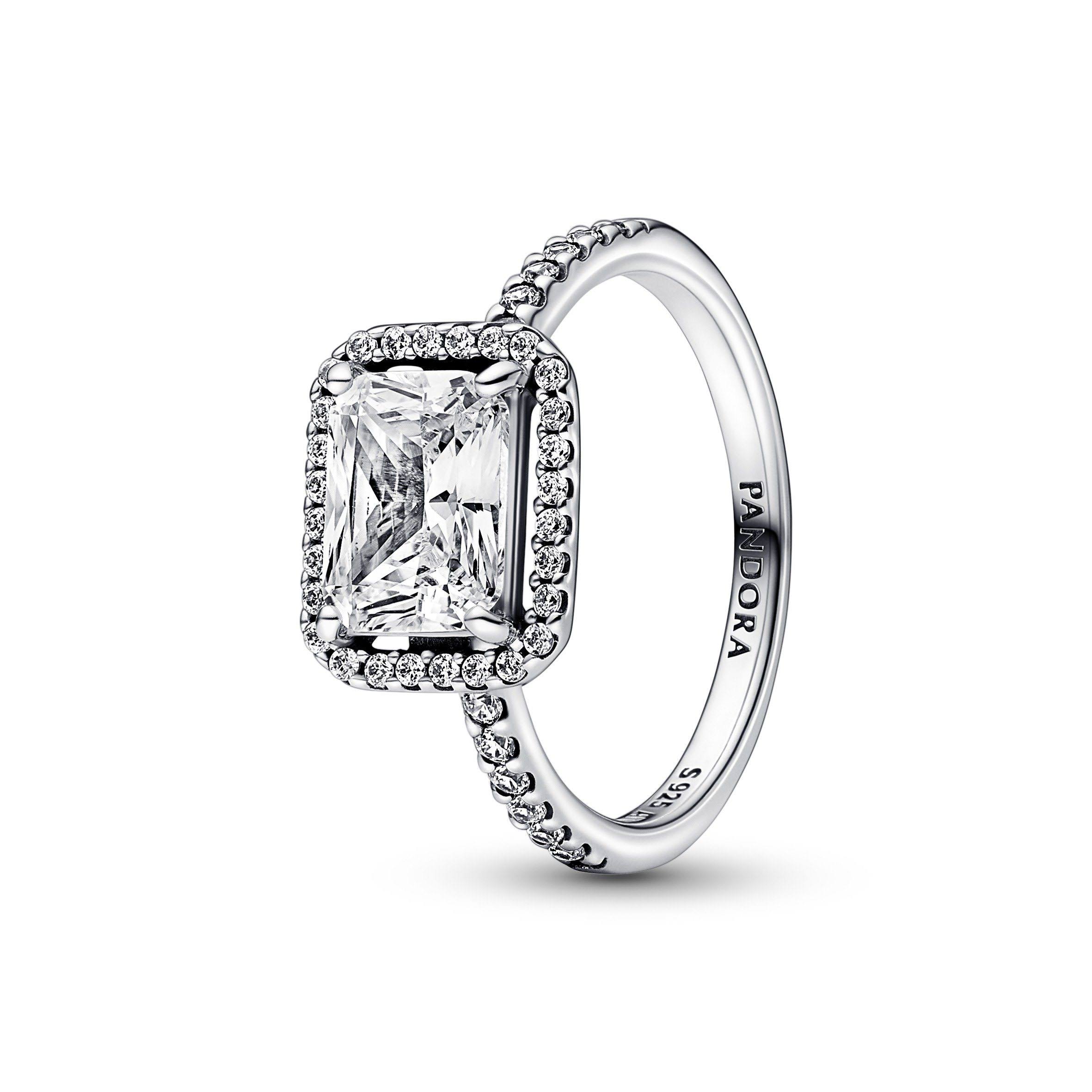 Pandora Rectangular Sparkling Halo Ring Sterling Silver / 7.J9MFF6SH_QX4GB