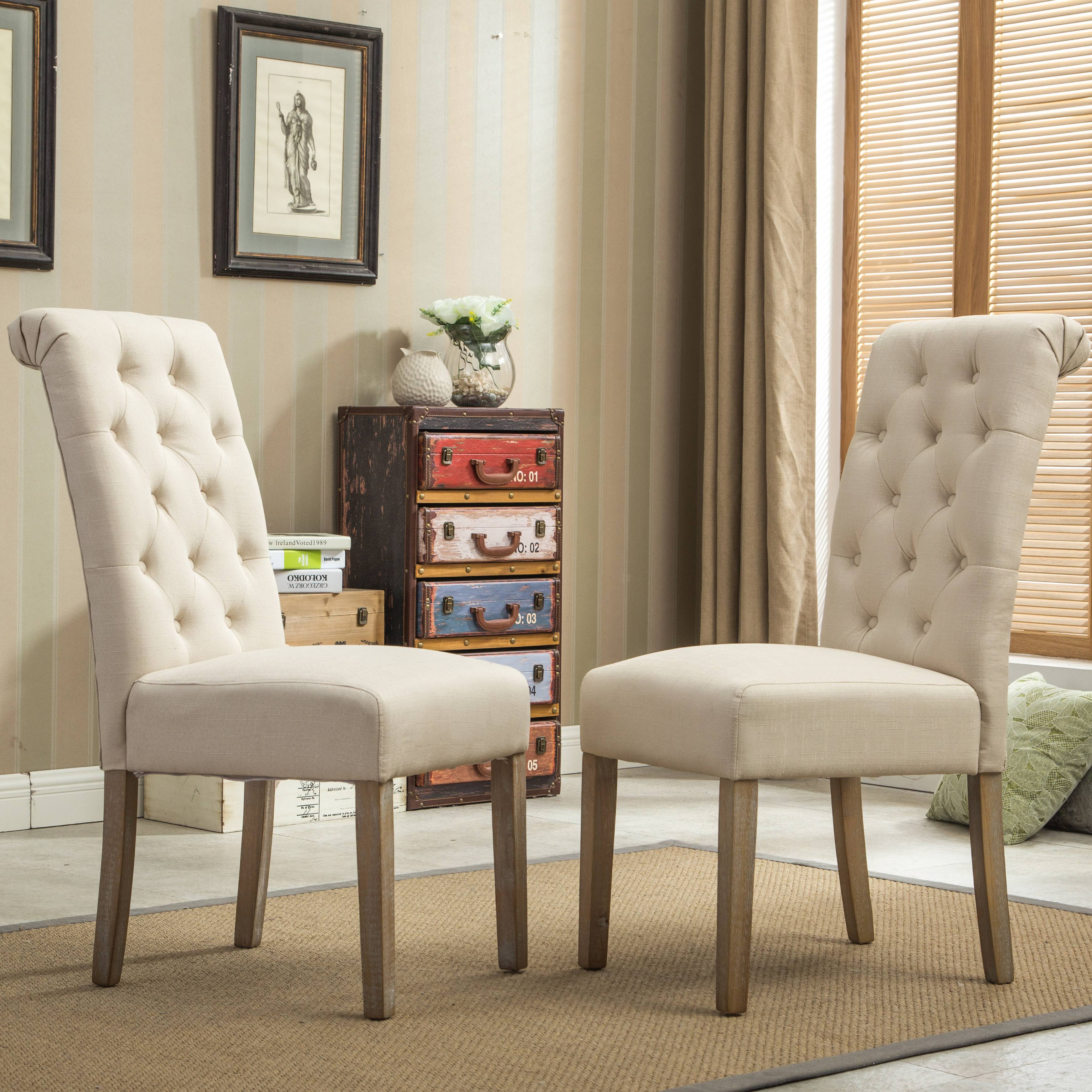 Roundhill Furniture Habit Grey Solid Wood Tufted Parsons Dining Chair (Set Of 2) KABZG2UE_94NPK