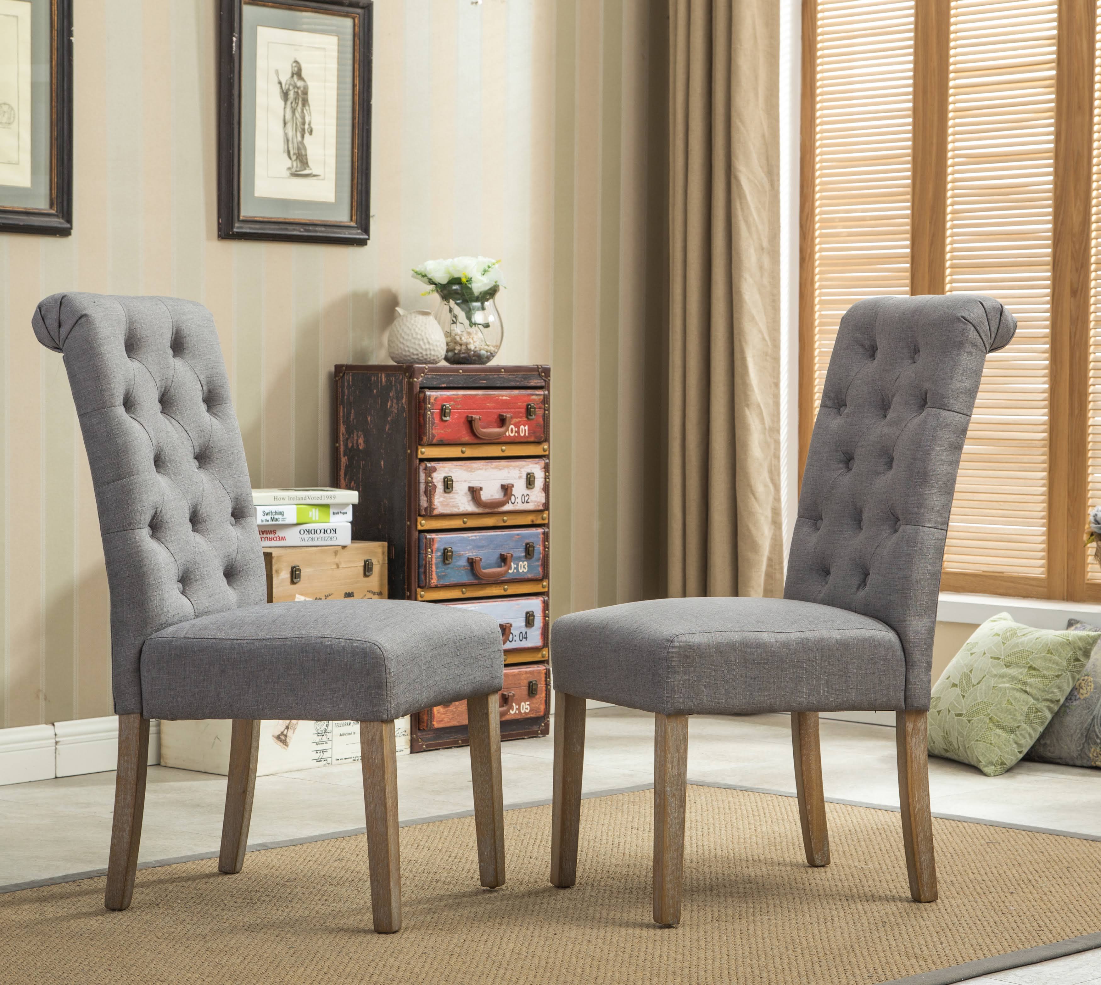 Roundhill Furniture Habit Grey Solid Wood Tufted Parsons Dining Chair (Set Of 2) KABZG2UE_94NPK