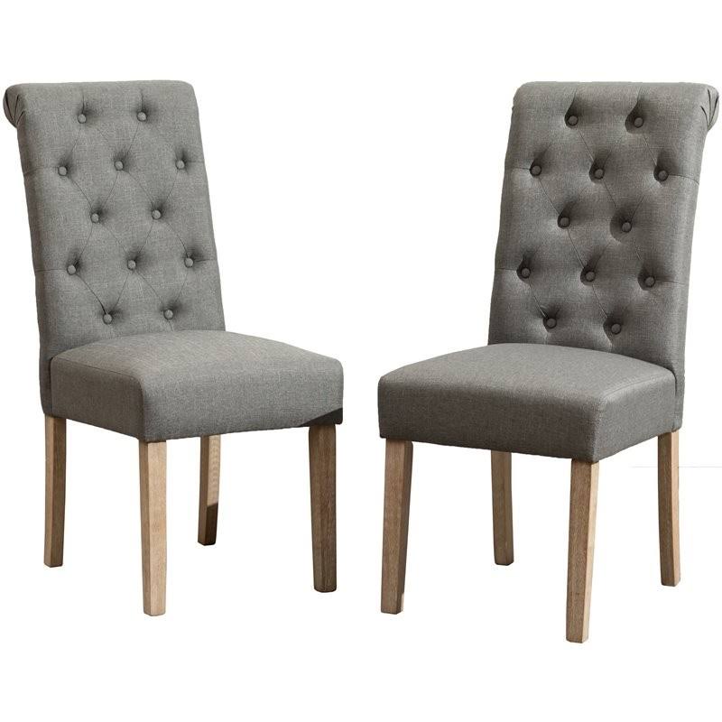 Roundhill Furniture Habit Grey Solid Wood Tufted Parsons Dining Chair (Set Of 2) KABZG2UE_94NPK