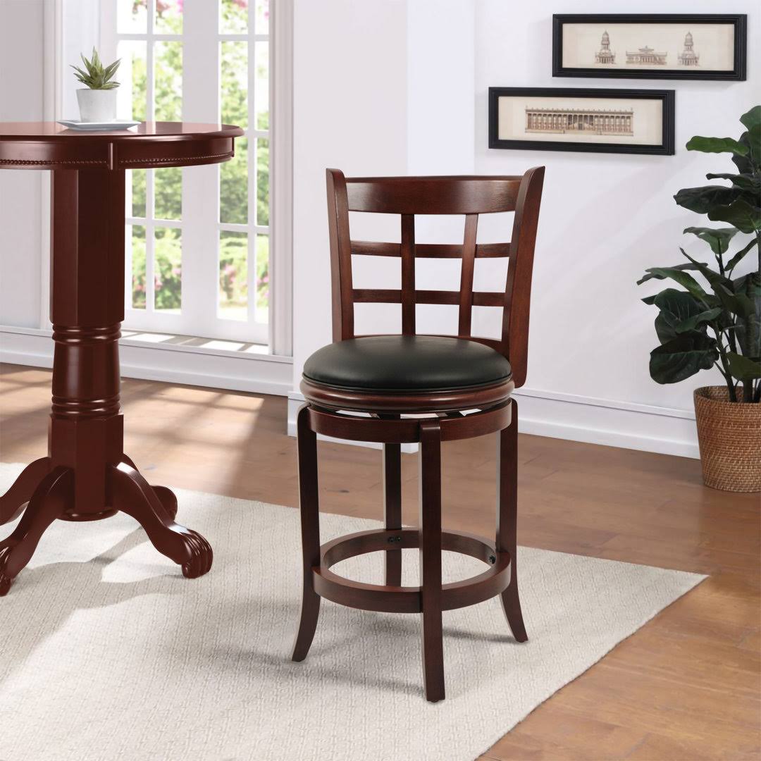 Farmington Swivel Bar & Counter Stool Darby Home Co Color: Cherry, Seat Color: Gray, Seat Height: Bar Stool (29 Seat Height) F4TWTVKD_GOAXV
