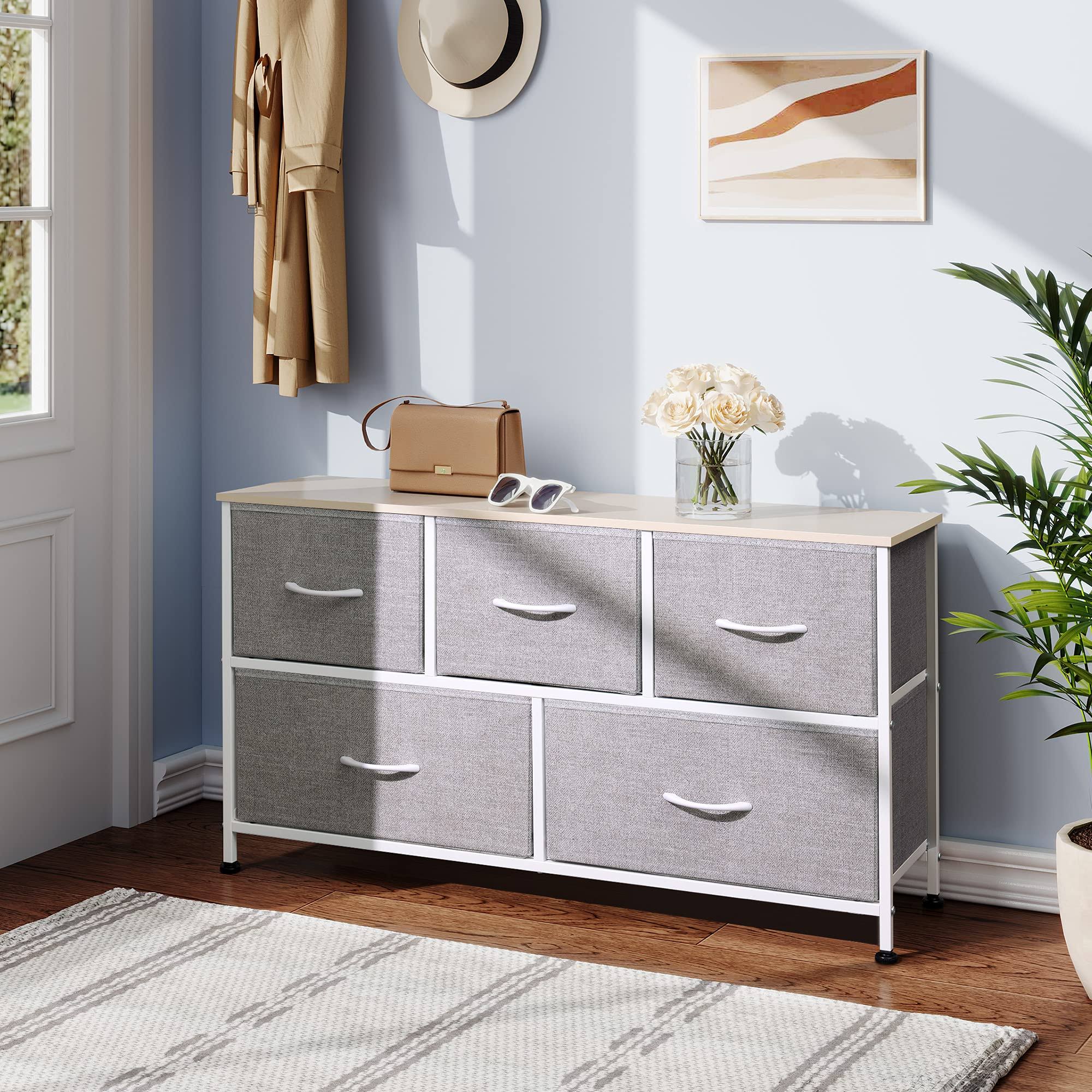 Wlive Dresser With 5 Drawers, Fabric Storage Tower, Organizer Unit For Bedroom, Hallway, Entryway, Closets, Sturdy Steel Frame, Wood Top, Easy JS1IGM1S_Z6J5Z