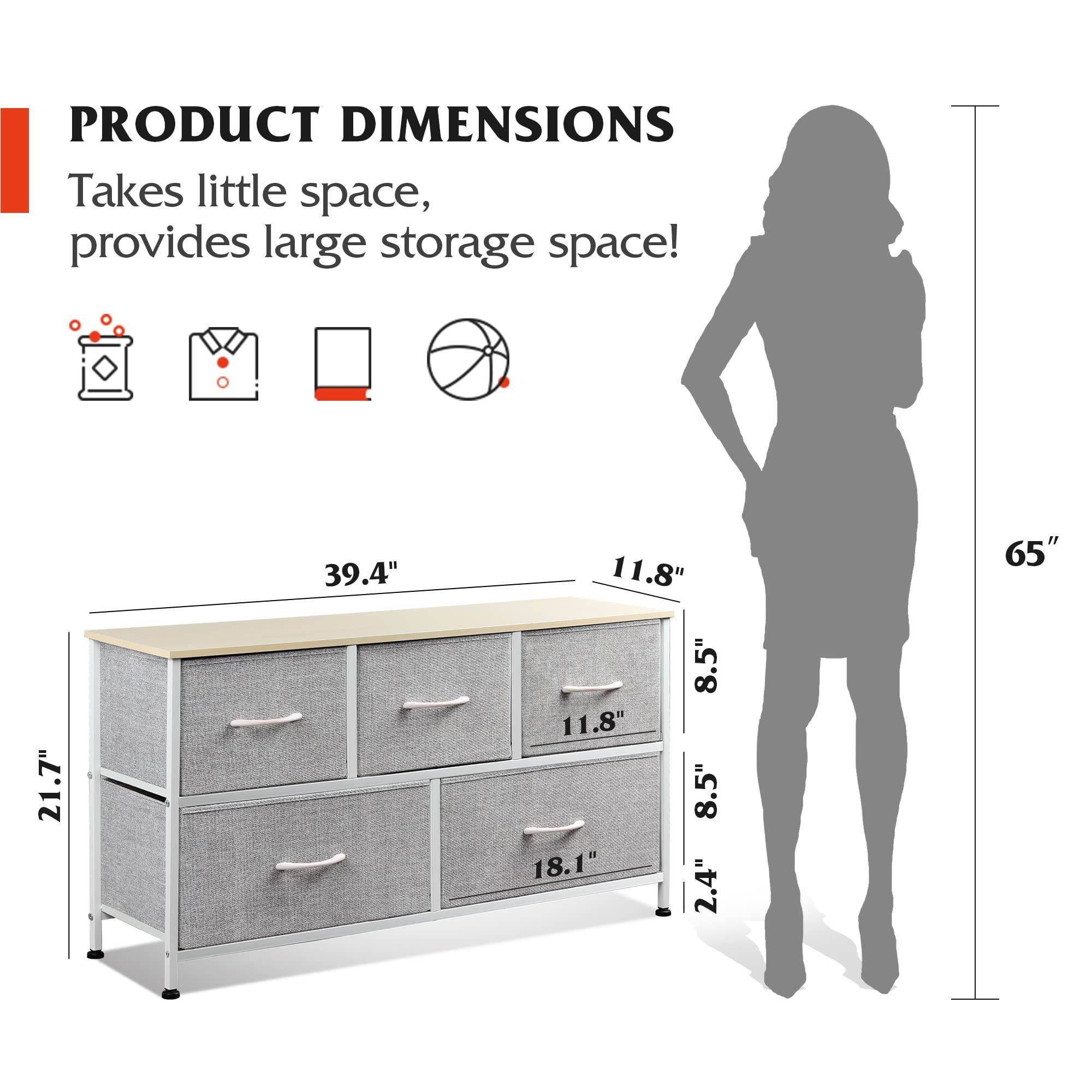 Wlive Dresser With 5 Drawers, Fabric Storage Tower, Organizer Unit For Bedroom, Hallway, Entryway, Closets, Sturdy Steel Frame, Wood Top, Easy JS1IGM1S_Z6J5Z