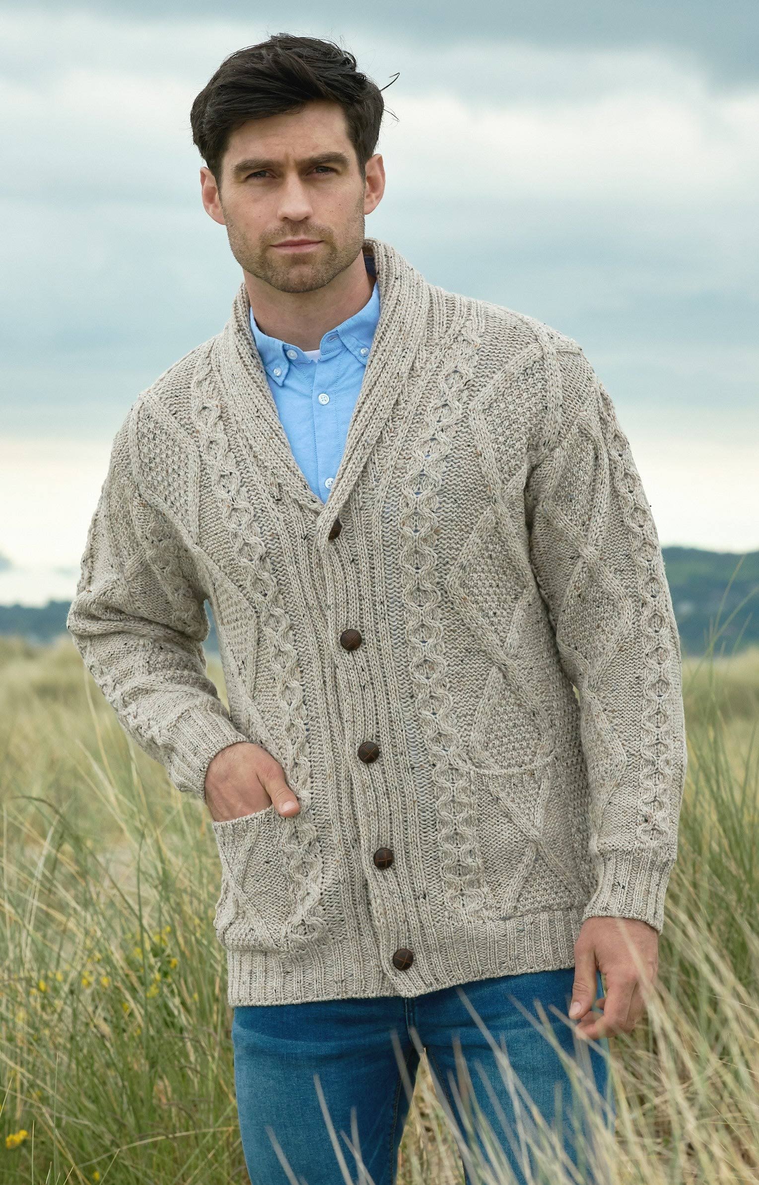 Aran Crafts Shawl Collar Grandfather Cardigan 6RXJKYRY_K3V7L