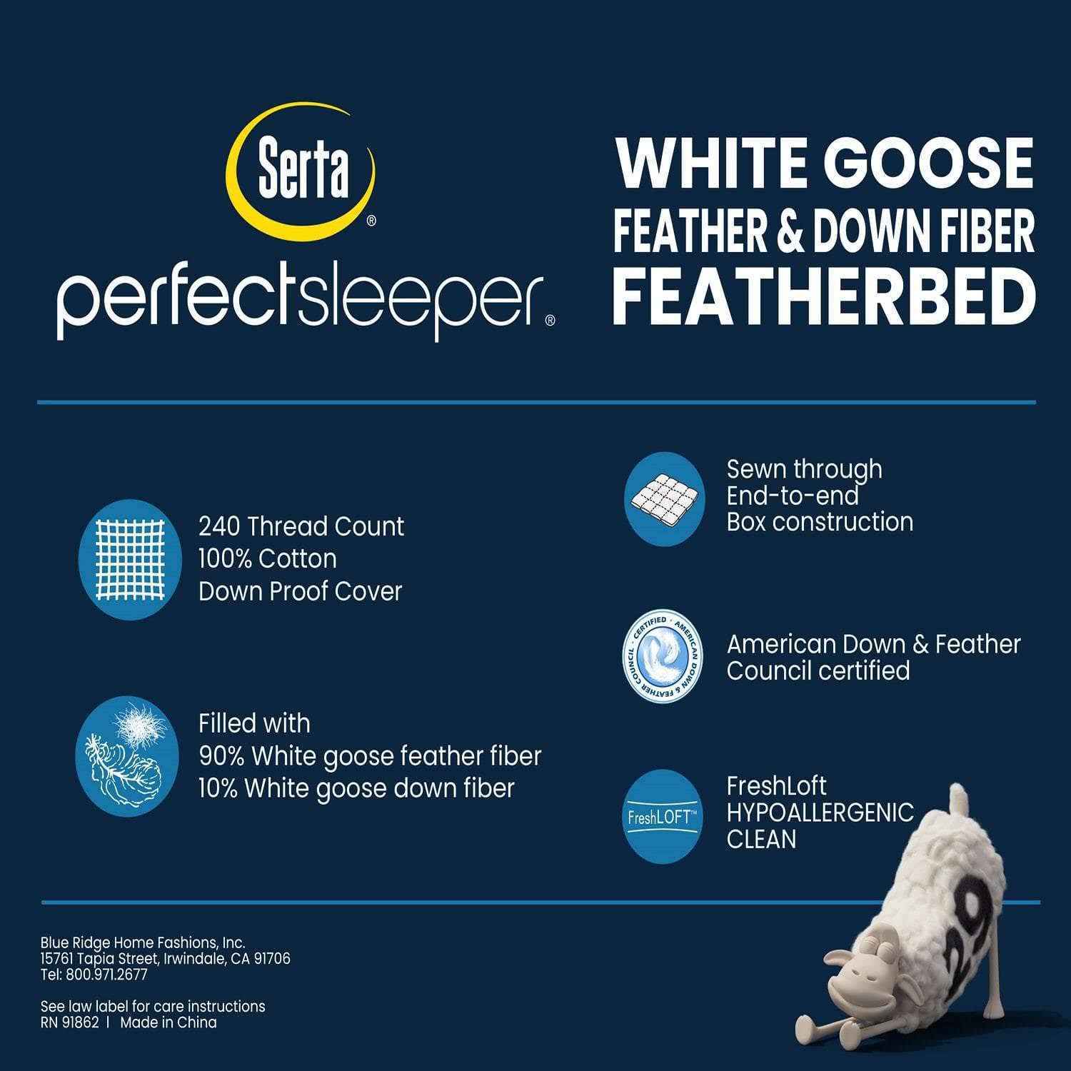 Serta White Goose Feather And Down Fiber Featherbed (Queen) LW61D0O7_MQVFA