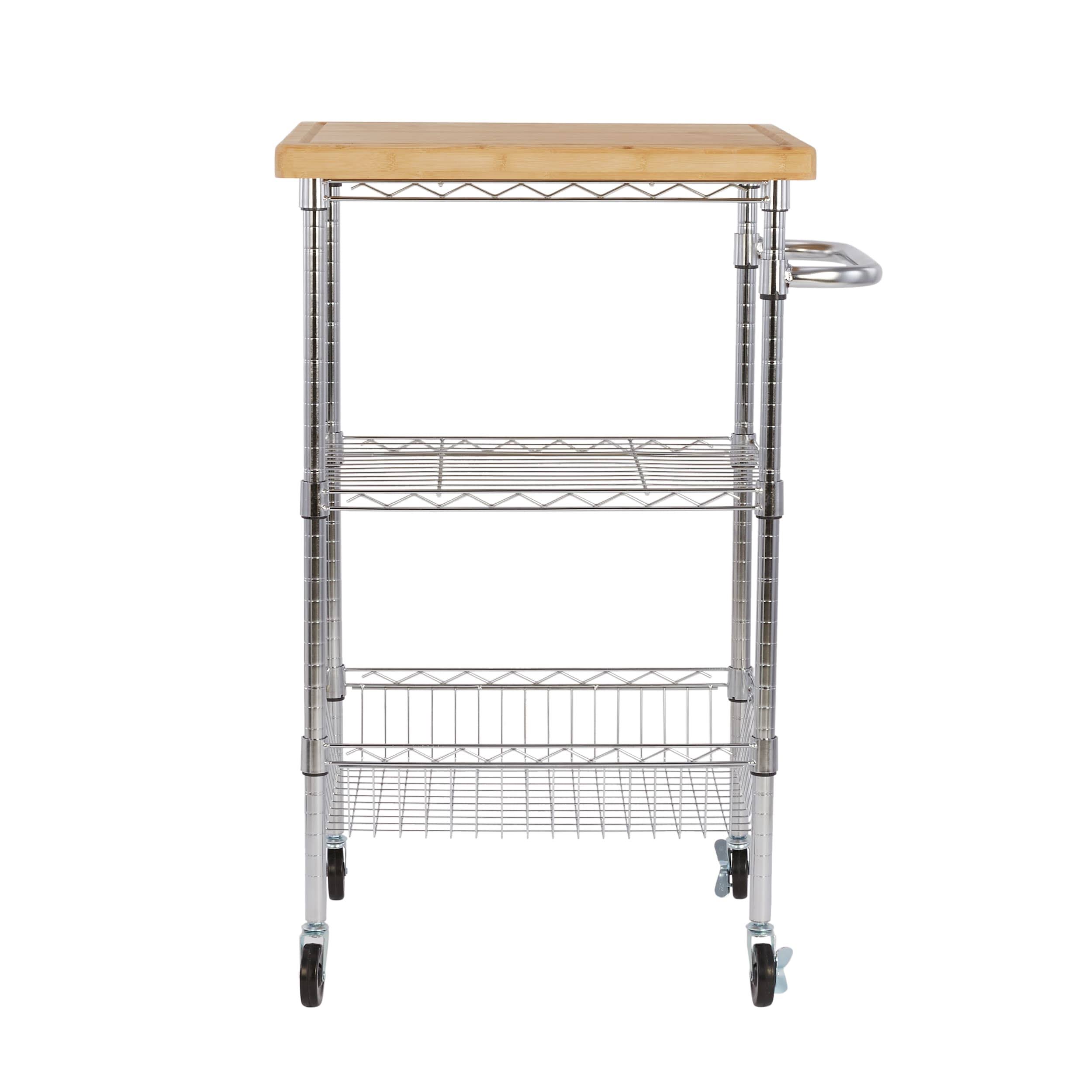 Style Selections Chrome Steel Base With Bamboo Wood Top Kitchen Cart (24-In X 19.7-In X 38-In) KG9XRZRR_BJ4NI