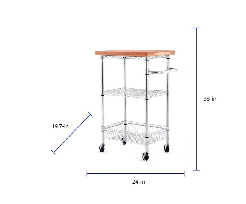 Style Selections Chrome Steel Base With Bamboo Wood Top Kitchen Cart (24-In X 19.7-In X 38-In) KG9XRZRR_BJ4NI