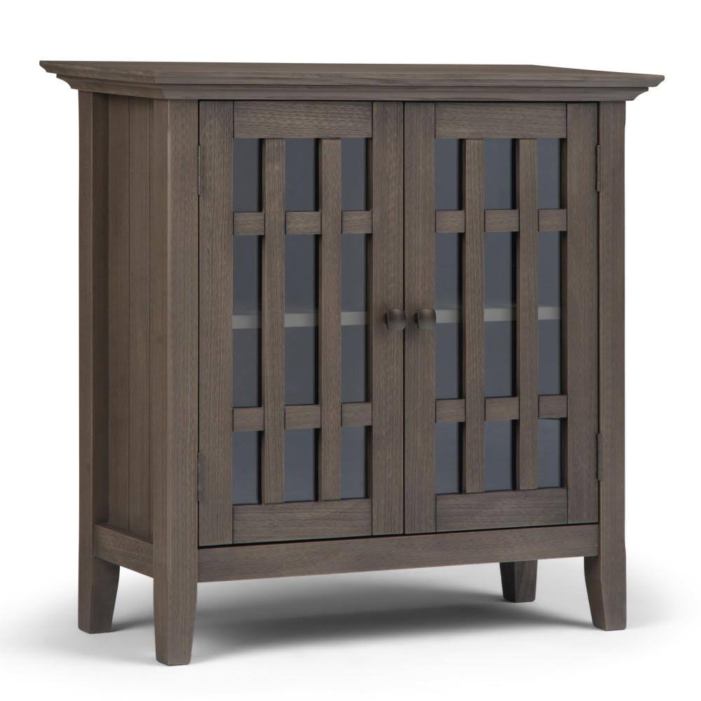 Simpli Home Bedford Solid Wood 32 In. Wide Transitional Low Storage Media Cabinet In FSKTFN9S_WGF2Z
