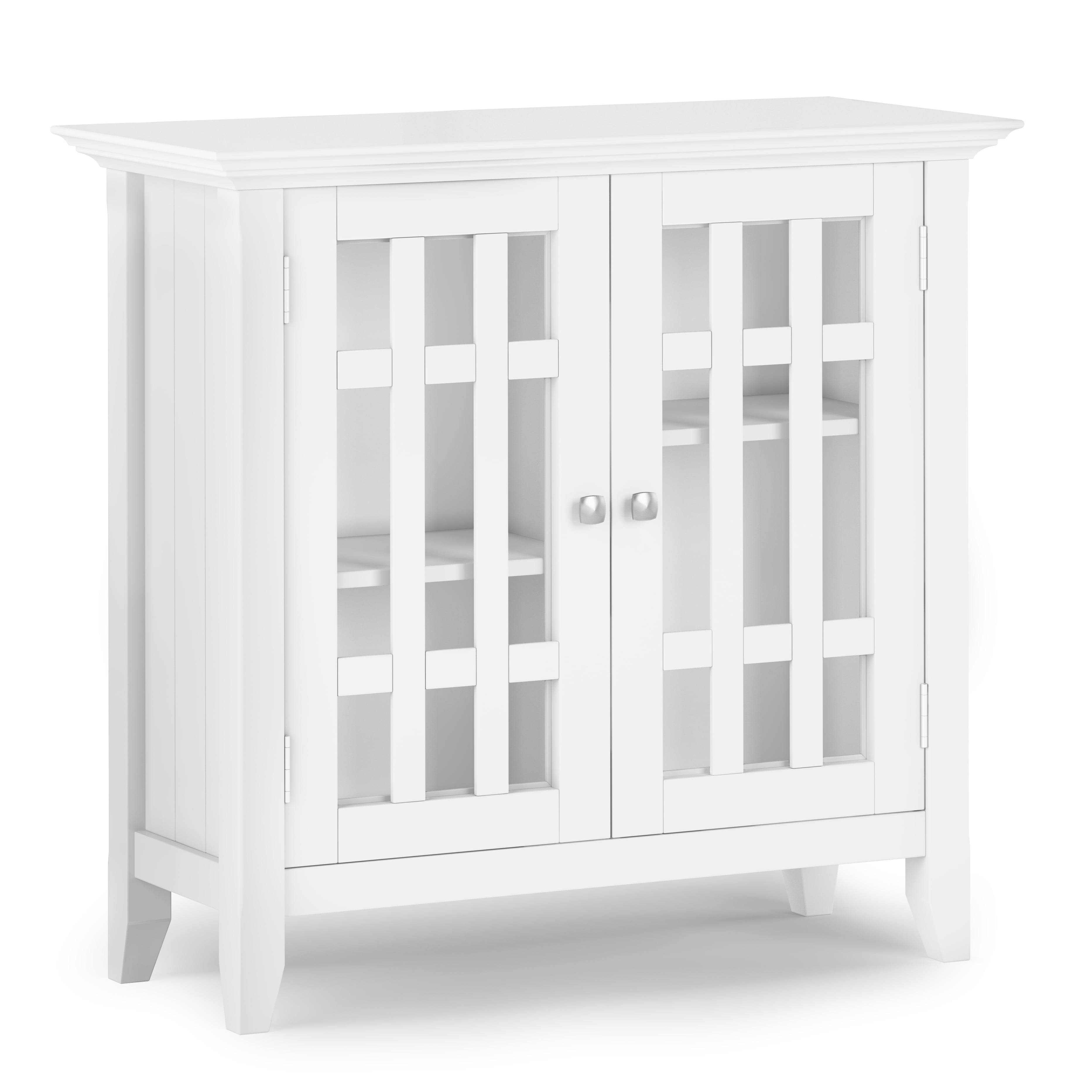 Simpli Home Bedford Solid Wood 32 In. Wide Transitional Low Storage Media Cabinet In FSKTFN9S_WGF2Z