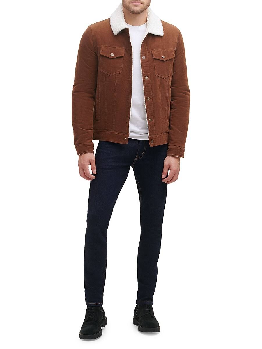 Guess Men's Corduroy Bomber Jacket Brown Size KOGFNJPI_4IH2H