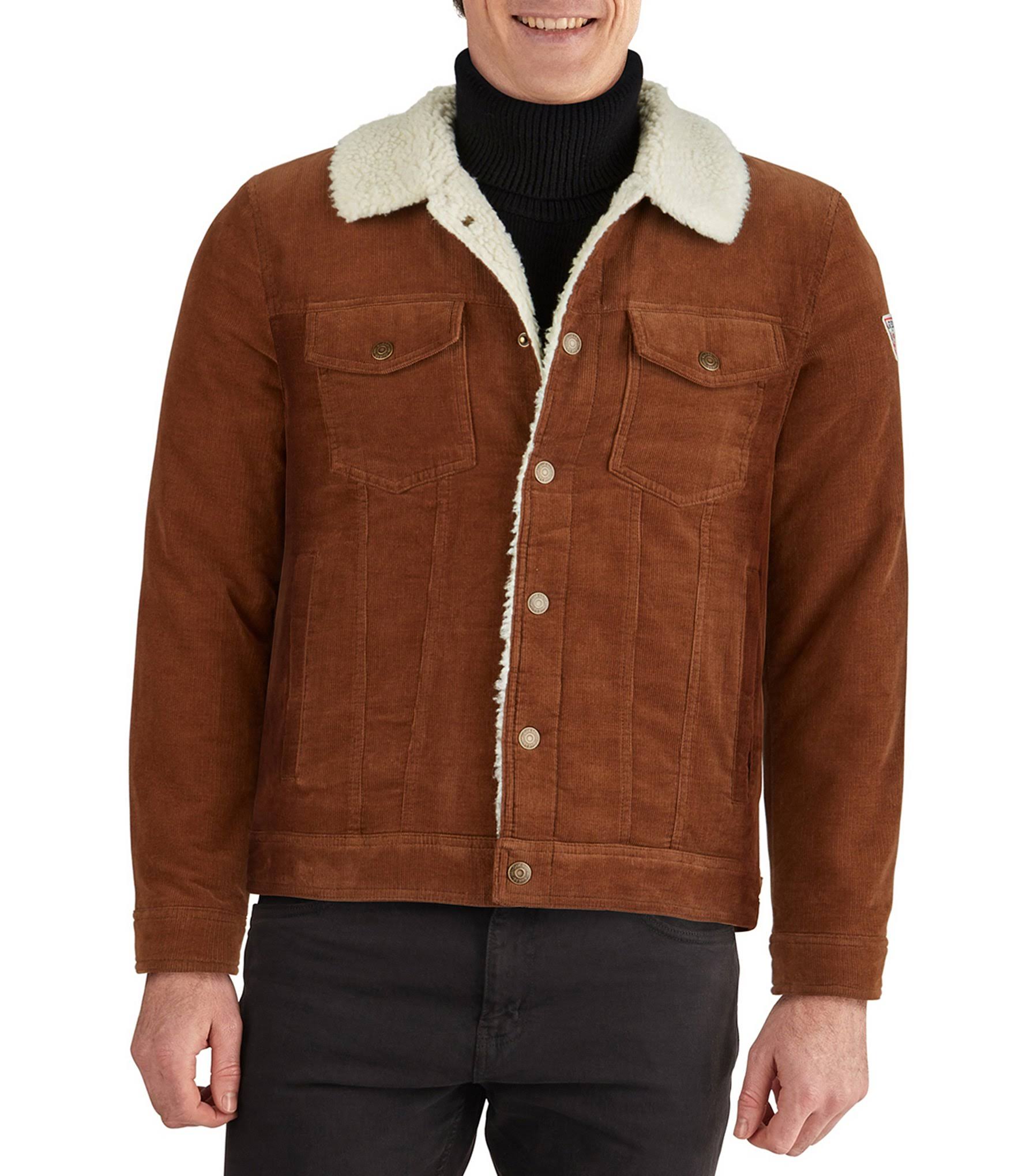 Guess Men's Corduroy Bomber Jacket Brown Size KOGFNJPI_4IH2H