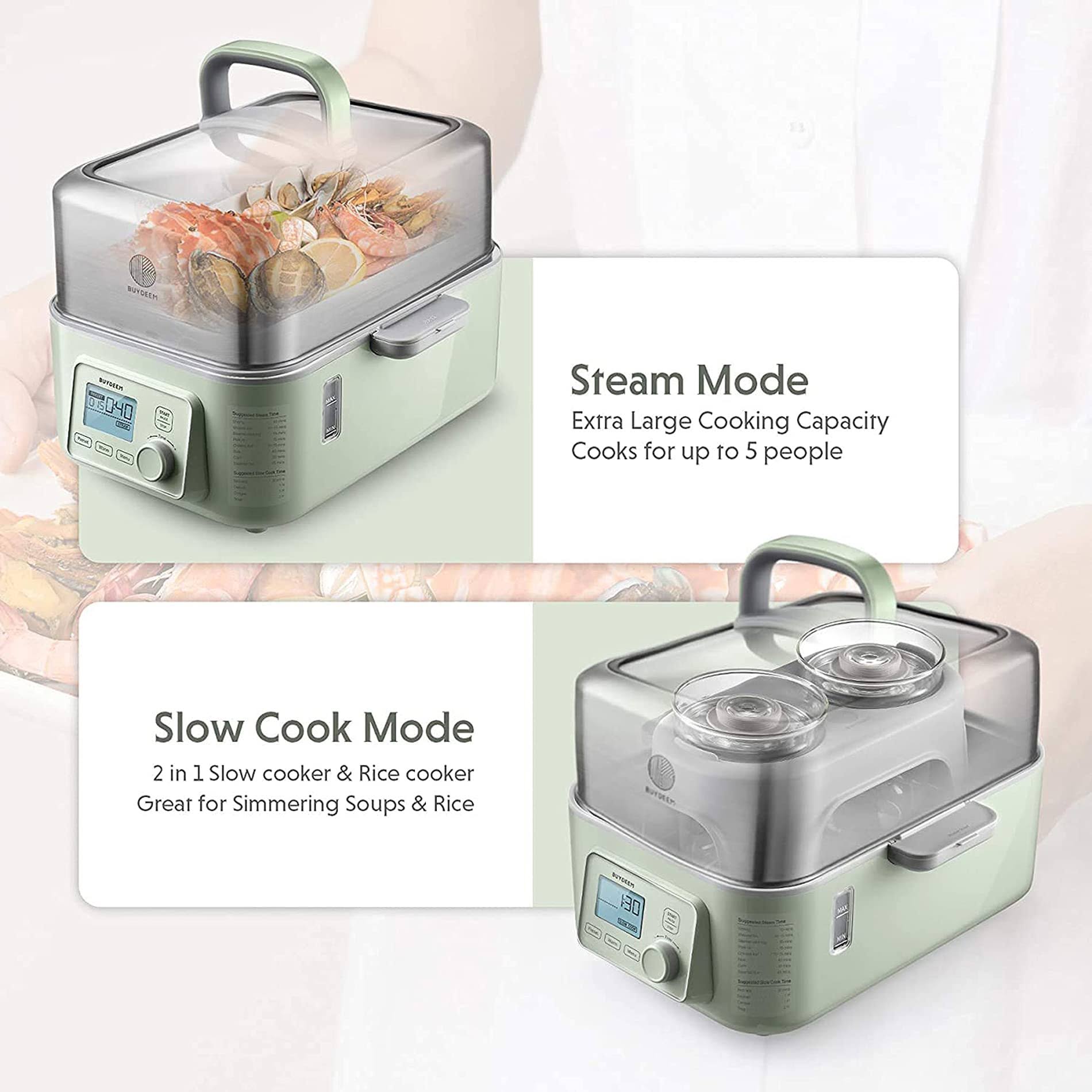 Buydeem G563 5-Quart Electric Food Steamer For Cooking, One Touch Vegetable Steamer, Digital Multifunctional Steamer, 313QXZLJ_0SLRW