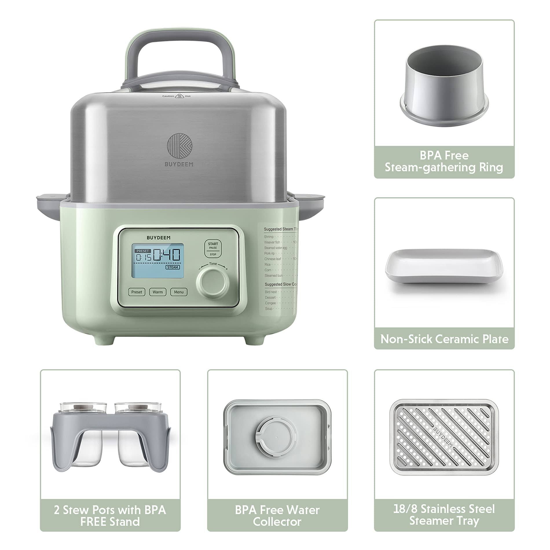 Buydeem G563 5-Quart Electric Food Steamer For Cooking, One Touch Vegetable Steamer, Digital Multifunctional Steamer, 313QXZLJ_0SLRW