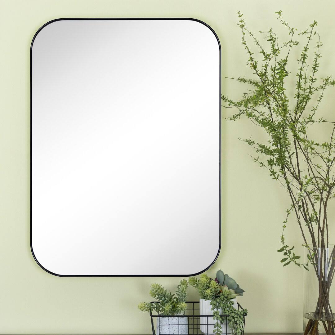 Mid-Century Modern Chic Metal Rounded Wall Mirrors Latitude Run Size: 30 H X 22 W, Finish: Brushed 3B8SV1JU_WUSE3