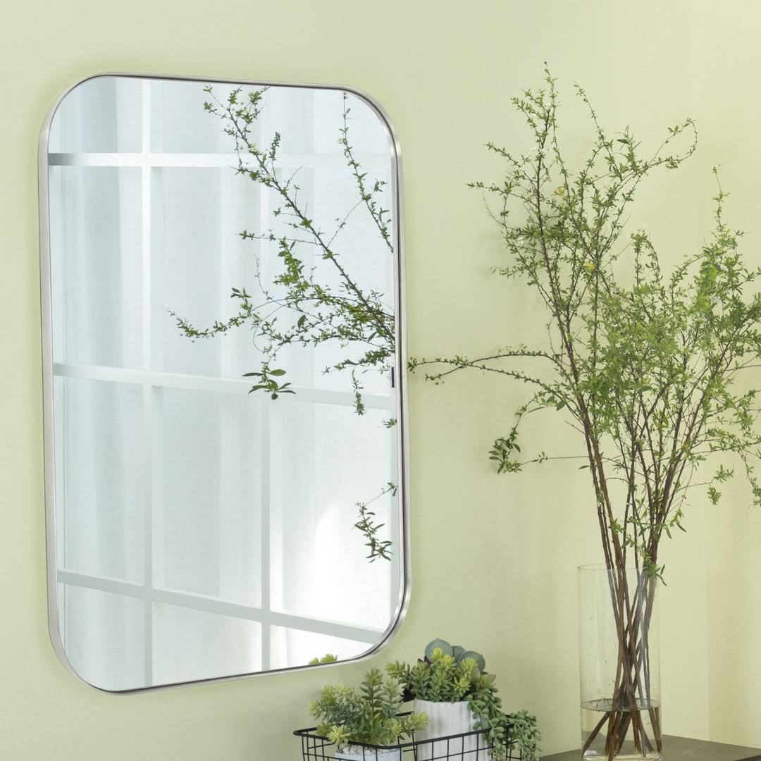 Mid-Century Modern Chic Metal Rounded Wall Mirrors Latitude Run Size: 30 H X 22 W, Finish: Brushed 3B8SV1JU_WUSE3