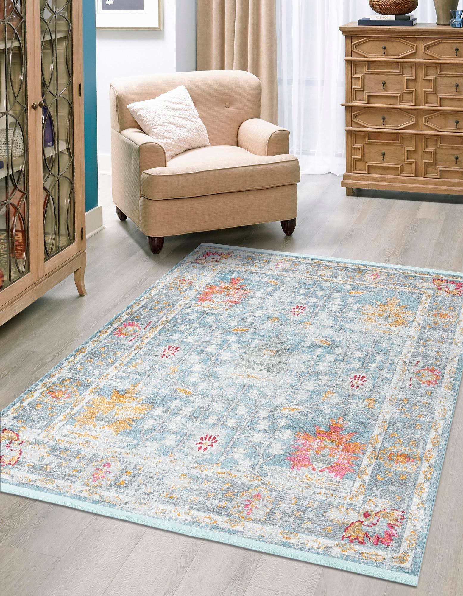 Unique Loom Paragon 4x6 Aqua And Blue Blue Floral Area MU1LOYU3_ITT65