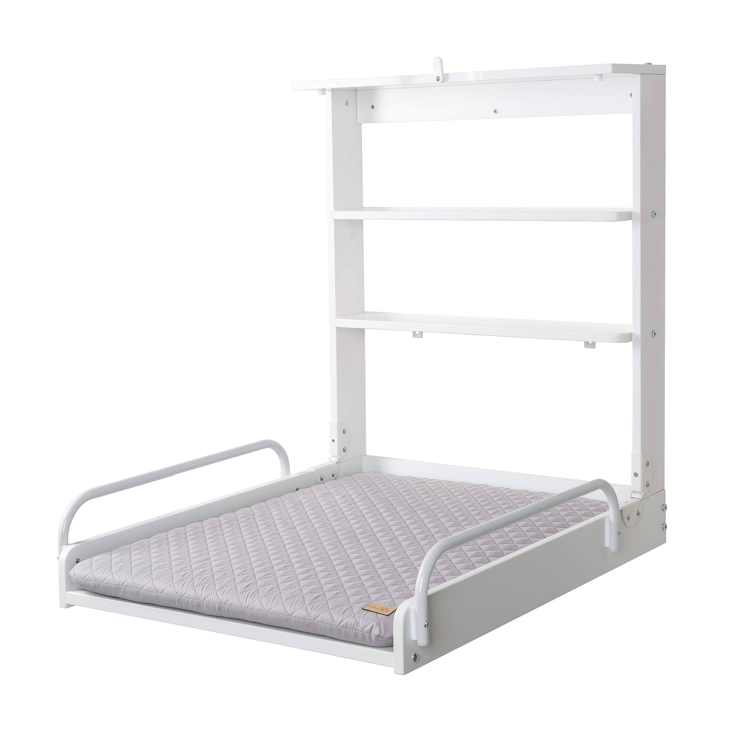 Roba Wall Mounted Foldable Baby Changing Table - White & Gray - With Changing Pad & Shelves, Birth Up To 33 O8WCKJRO_WKC2T