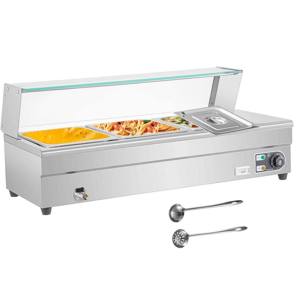 Vevor 3 Pan X 1/2 Gn Stainelss Steel Commercial Food Steam Table 6 In. Deep 1500-Watt Electric Countertop Food Warmer 33 Qt. SXXBQDIW_XFKI7