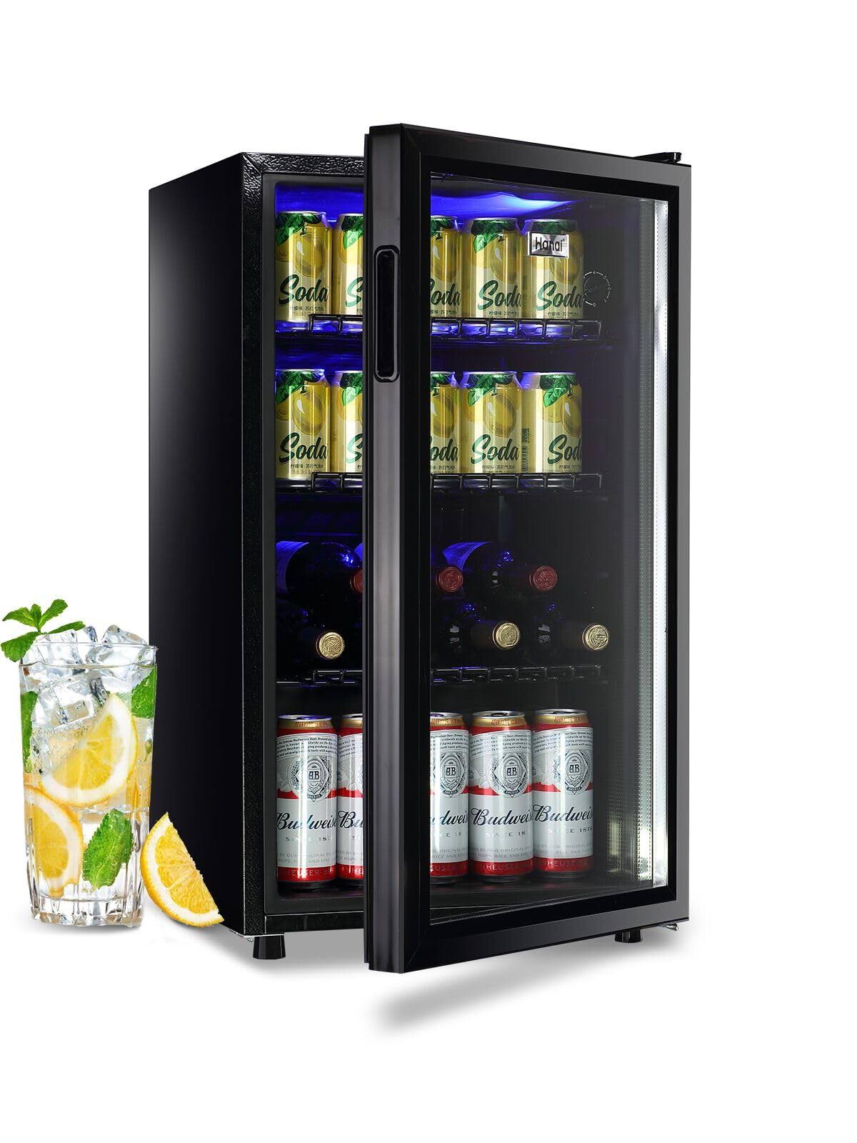 Wanai Beverage Refrigerator Cooler Fridge Glass Door 125can Beer Fridge Beverage Cooler Drinks Wines Juice Soda Cooler Adjustable Shelves Led 2ZOAVSV0_PDOSI