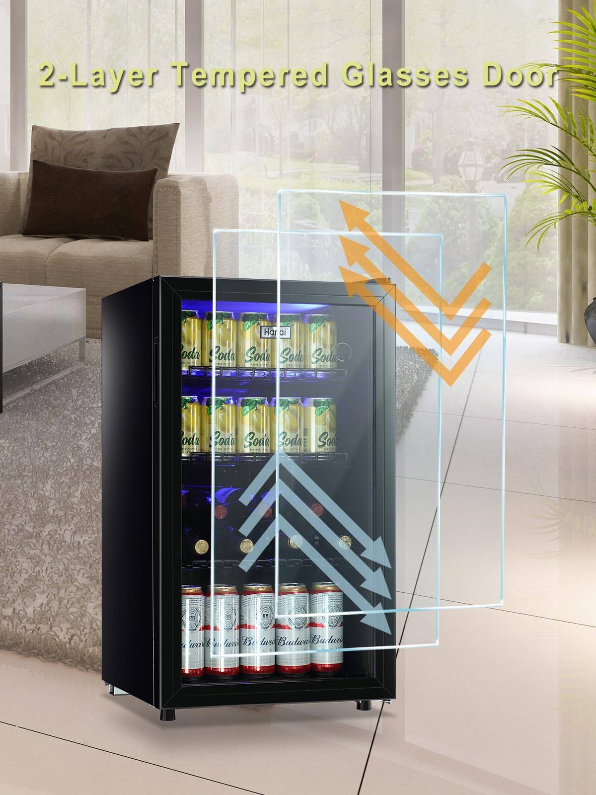Wanai Beverage Refrigerator Cooler Fridge Glass Door 125can Beer Fridge Beverage Cooler Drinks Wines Juice Soda Cooler Adjustable Shelves Led 2ZOAVSV0_PDOSI