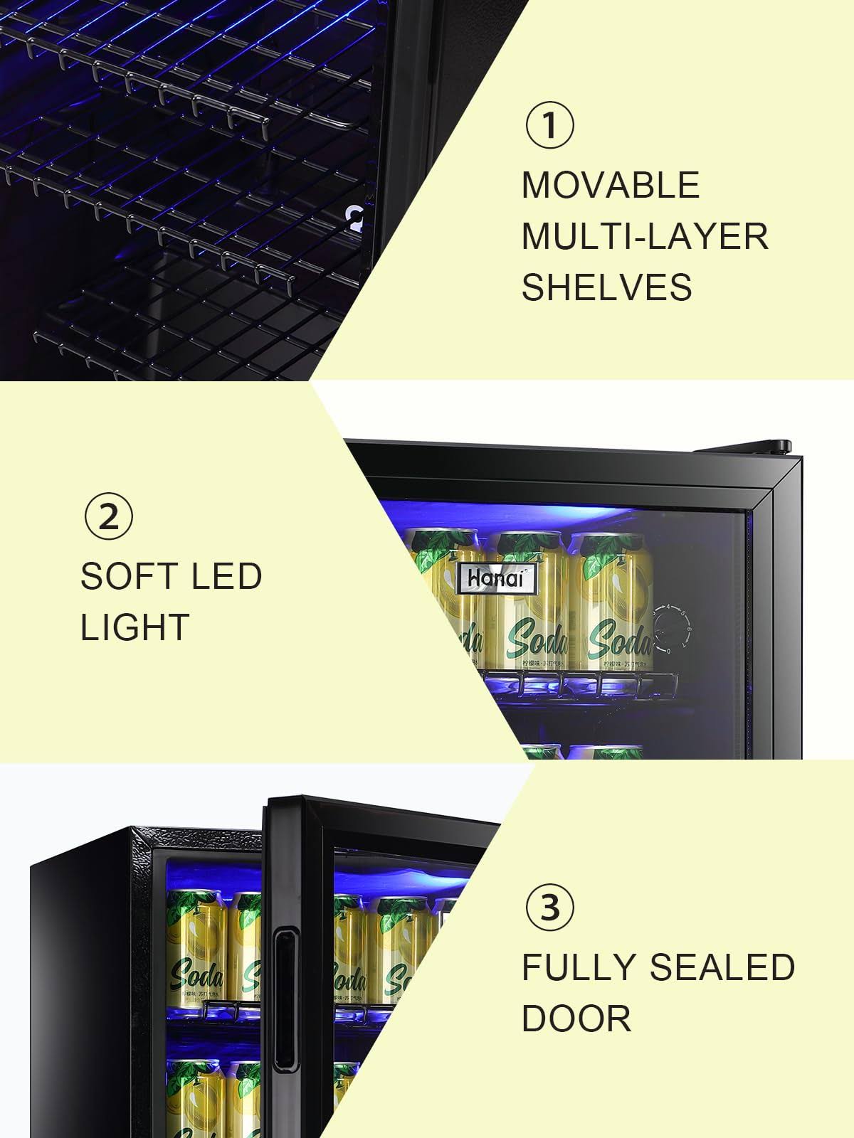 Wanai Beverage Refrigerator Cooler Fridge Glass Door 125can Beer Fridge Beverage Cooler Drinks Wines Juice Soda Cooler Adjustable Shelves Led 2ZOAVSV0_PDOSI