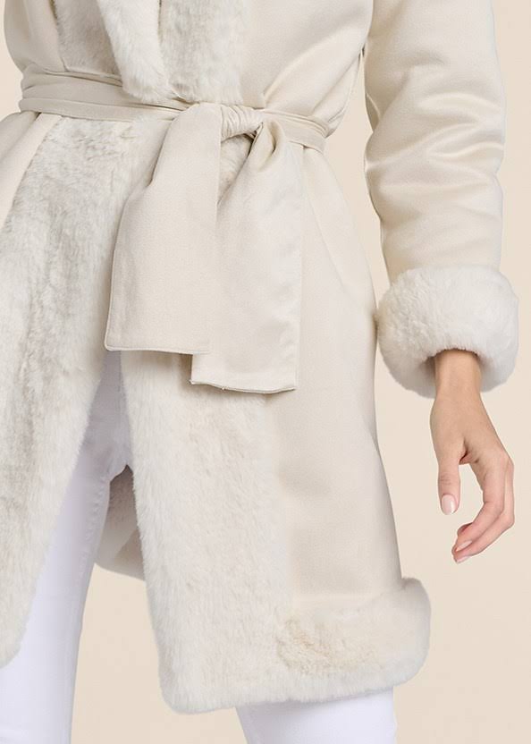 Women's Faux-Fur Trim Coat - Whisper White, Size 12 By YT2VP8AB_QJ600